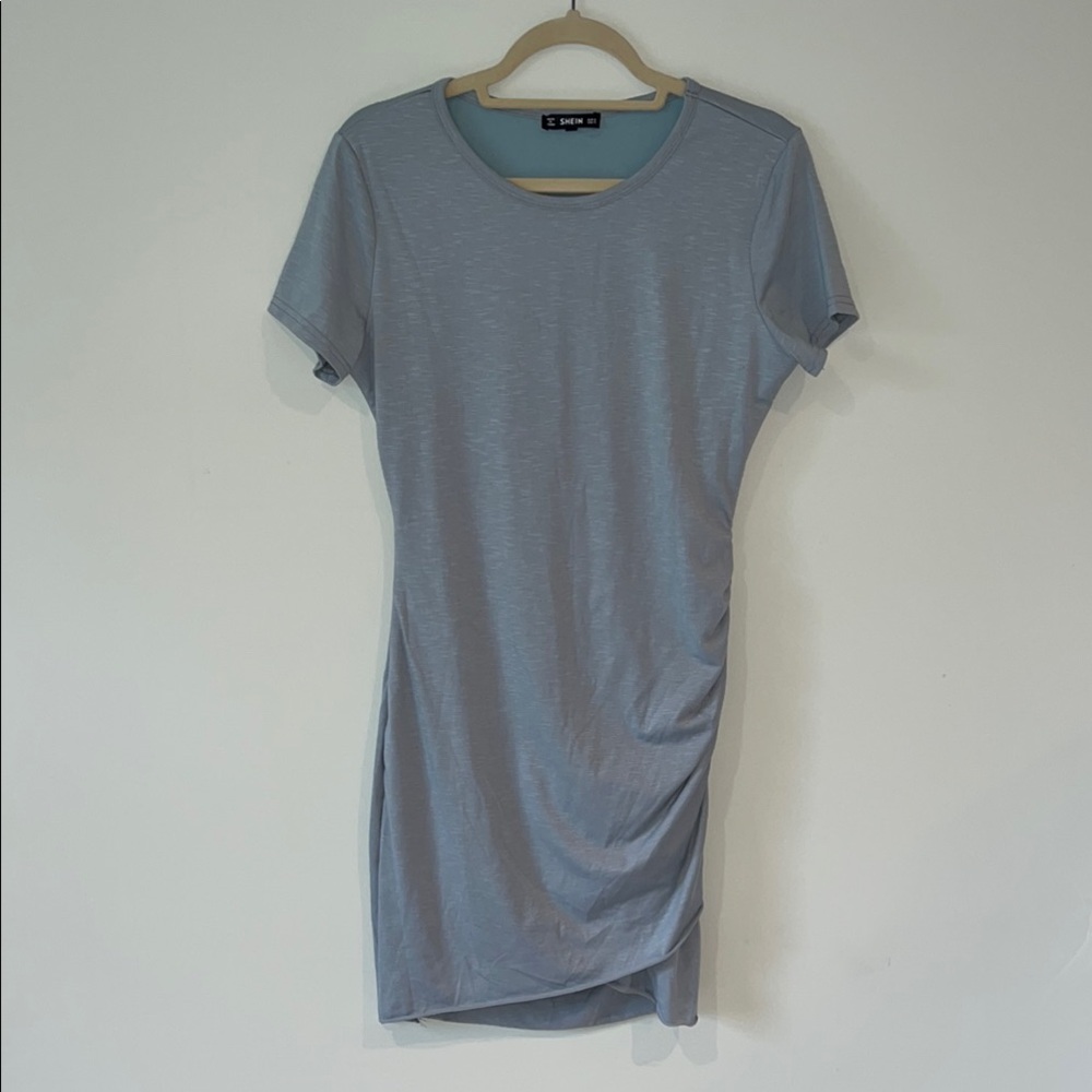SHEIN Soft Blue Cinched T-shirt dress